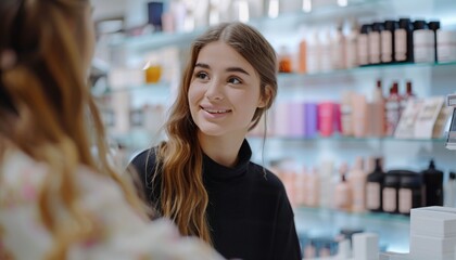 Friendly Saleswoman Showcasing Beauty Products to Customer in Cosmetic Store