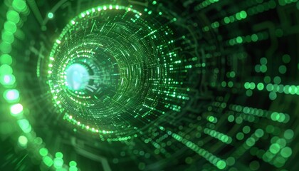 Futuristic Green Data Vortex Symbolizing Cyberspace and Digital Technology, Neon Effects, Intricate Details