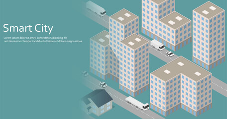 Set of modern isometric buildings. Isometric City Maps. Vector illustration.