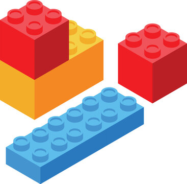 Colorful toy bricks forming a wall isometric illustration isolated on white background