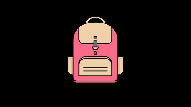 animation of cute pink backpack in flat design style colorfull vector illustrations, school bag icon