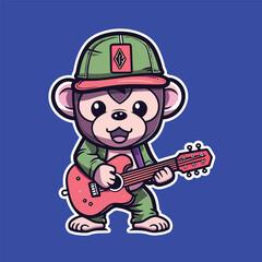 Fototapeta premium Cartoon Monkey Rocking Out on Guitar