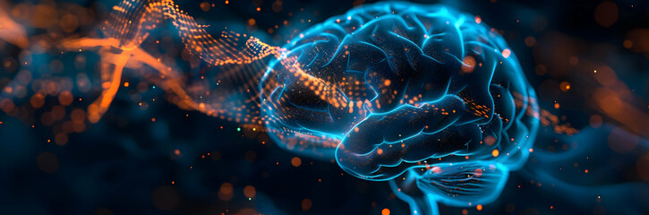 Obraz premium Futuristic digital ing of a human brain with neural connections, visualizing artificial intelligence and neurological science concepts.