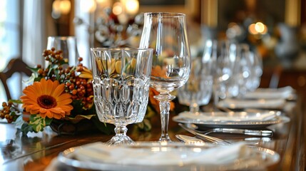 Elegant Table Setting with Crystal Glasses