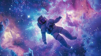 Fototapeta premium Celestial dreamer: astronaut in spacesuit floating in a starry, cosmic space environment.