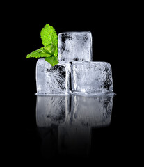 Ice cubes with mint green on a black background .