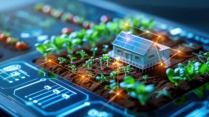 Obraz premium Smart farm with IoT devices, connected agriculture,