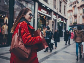 Obraz premium Captivating photo of a cheerful woman joyfully indulging in a delightful shopping spree
