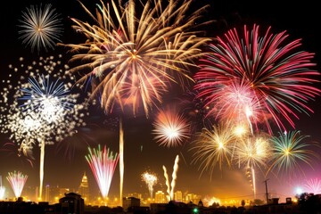 Fireworks Display Over Cityscape.