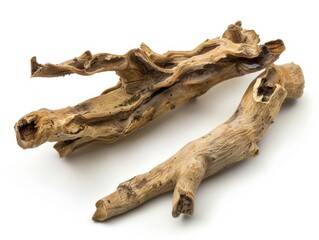 Photo of Chinese skullcap (huang qin) root, isolated on white background