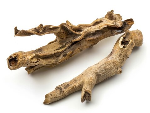 Photo of Chinese skullcap (huang qin) root, isolated on white background