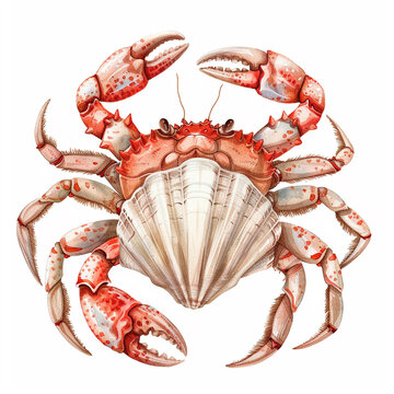 watercolor crab holding seashell clip art preview