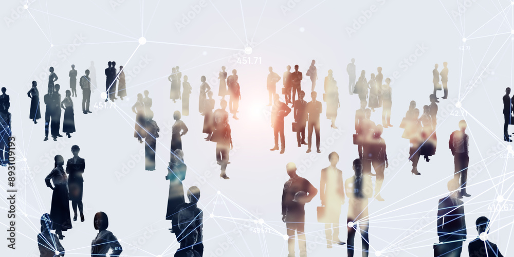 Leinwandbilder composited visual of group of multinational people and communication network concept. wide angle vis