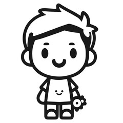 Clean black and white vector silhouette of a Boy logotype on white background