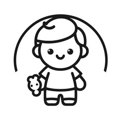 Clean black and white vector silhouette of a Boy logotype on white background