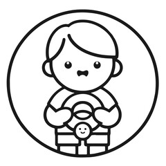 Clean black and white vector silhouette of a Boy logotype on white background