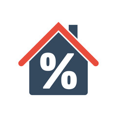 house with percentage sign icon, mortgage rate pictogram, gray and red bicolor vector icon