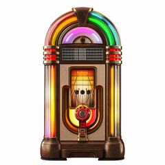 A retro jukebox with colorful lights designs for Print on Demand (POD) on a white background.