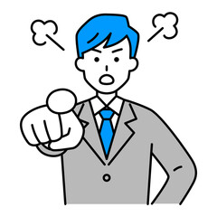 指差して怒るスーツの男性