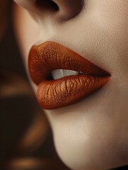 Captivating Copper Lips:A Dramatic Close-Up of Sensual Feminine Allure