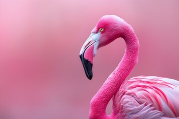 Naklejka premium Stunning Flamingo in a Serene Pink Landscape