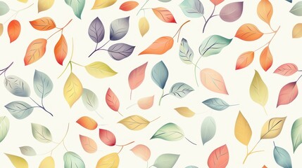 Watercolor leaf seamless pattern with pastel-colored leaves on a white background. Perfect for nature, elegant, and decorative themes.

