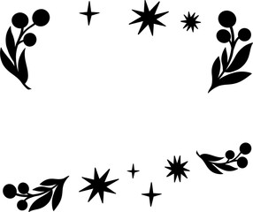 Floral silhouette on white background. Abstract template with flowers, leaves and butterflies. Vector illustration.