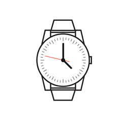 Vector wrist watch icon. Wristwatch hand clock illustration for men. Swiss flat watch