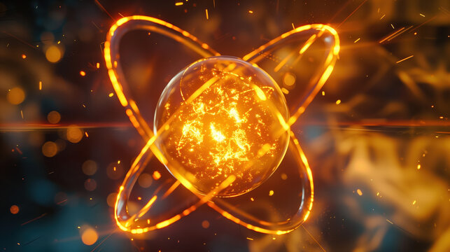 3D Rendering of Fermium Element in a Holographic Nuclear Reaction Visualization with Glowing Particles and Dynamic Energy Effects