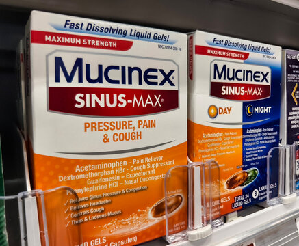 Mucinex Sinus-Max for pressure, pain, and cough in supermarket