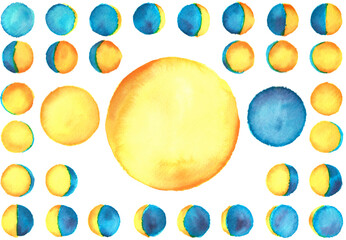 月・月齢・月の満ち欠け・水彩・濃いめ