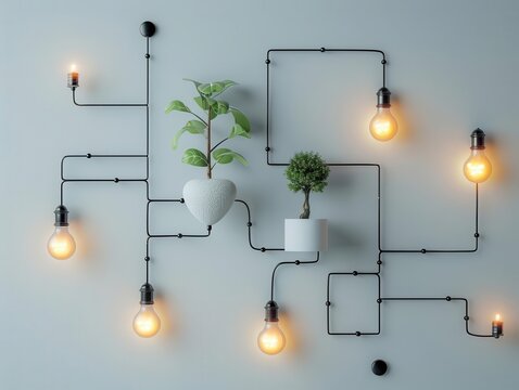Conceptual flow of ideas and influence elements, professional layout, spacious copy space