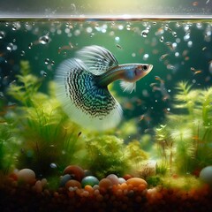 Guppy fish in the aquarium look beautiful and beautiful