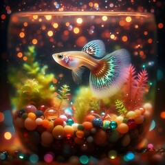 Guppy fish in the aquarium look beautiful and beautiful