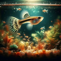 Guppy fish in the aquarium look beautiful and beautiful