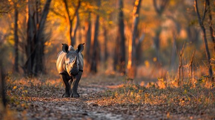 A Rhino Walking Along a Trail in the Woods of Africa - Generative AI