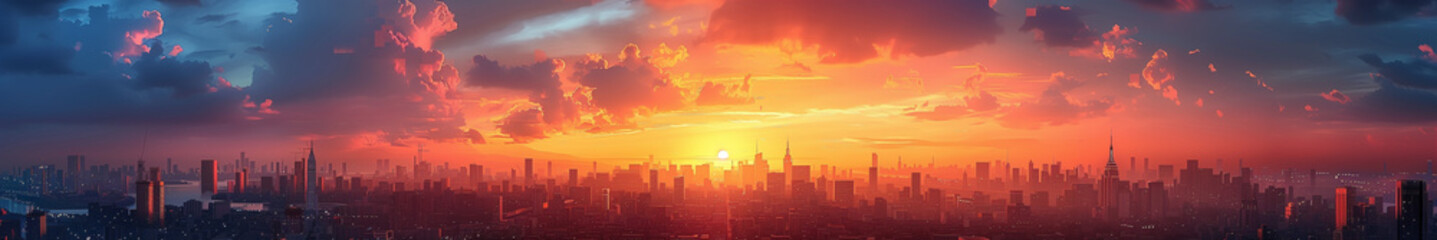 Animated Movie Style: Parallel Perspective Dusk Sky and City Silhouettes