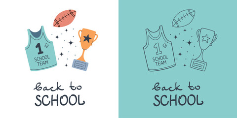 Back to school set for cover. Cute school illustrations of school supplies in flat design. Vector illustration.

