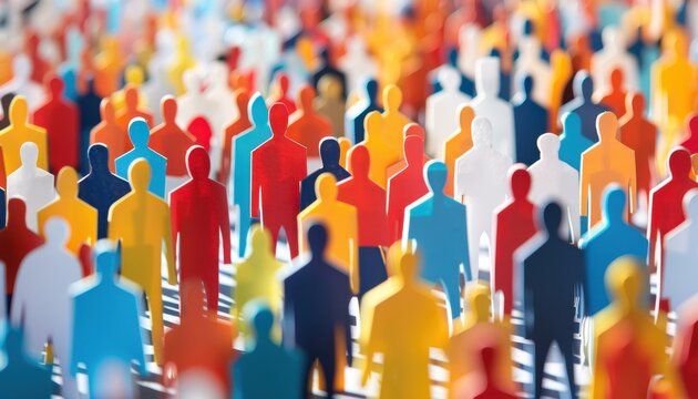 Colorful Paper Cutout People Crowd Close-Up