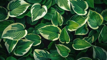 Fototapeta premium Close up view of Green and white leaves Abstract natural texture. Nature background. Ai generated image