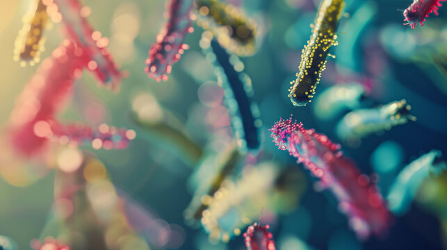 Futuristic bacteria and viruses, microscopic view background
