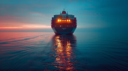 A Large Boat in the Middle of a Body of Water With Lights on It - Generative AI