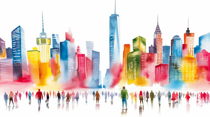 Obraz premium Watercolor art of Times Square in New York vibrant and bustling isolated on white 