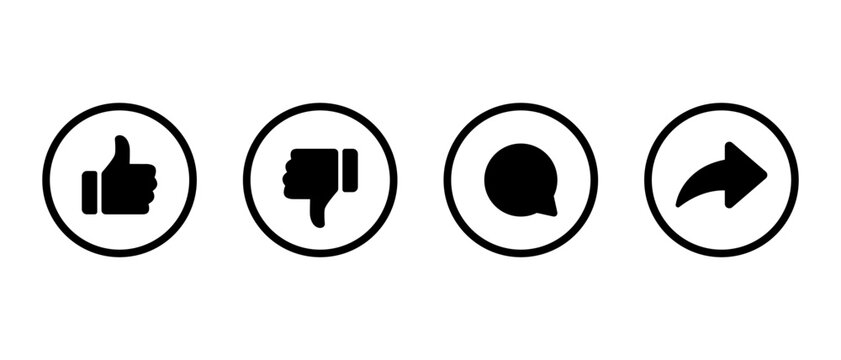 Like, dislike, comment, and share icon on circle line