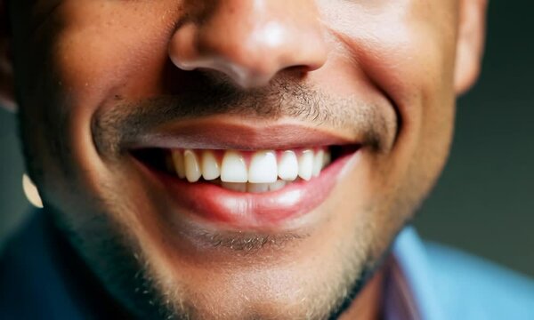 A man with a smile on his face and his teeth showing