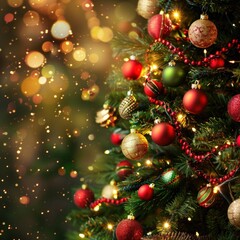 Festive Christmas Tree with Red and Gold Ornaments