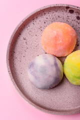 Delicious sweet chilled mochi desserts with fruit filling