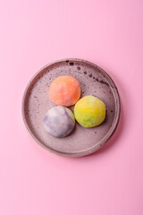 Delicious sweet chilled mochi desserts with fruit filling