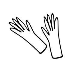Obraz premium household rubber gloves hand drawn in doodle style. minimalistic simple illustration.