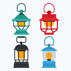 Camping lanterns vector cartoon set isolated on a white background.